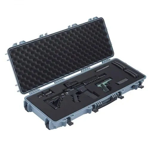 VEVOR Waffenkoffer mit Hartschale für Langwaffen, abschließbarer Gewehrkoffer mit vorgeschnittenen Schaumstoffen, Langwaffenkoffer Waffenaufbewahrung rollbar IP67 wasserfest, 109 x 41 x 15,5 cm Grau – Bild 10