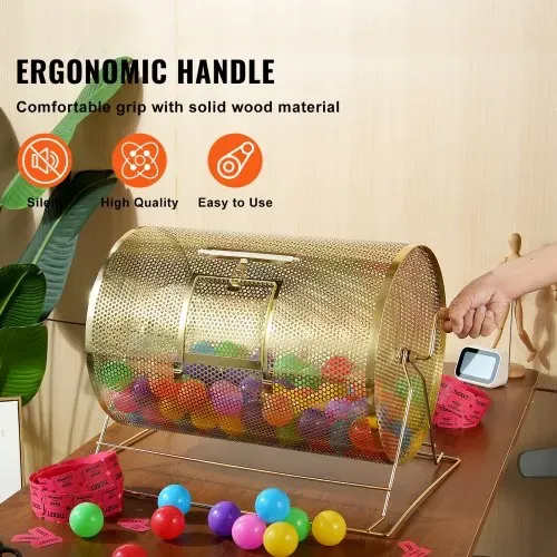 VEVOR Lostrommel Glückskind 10.000 Lose oder 300 Tombola-Kugeln Fassungsvermögen, Professioneller Los-Drehkäfig aus Metall, Lotterie-Drehscheibe, Losbox für Lotteriespiele Golden – Bild 4