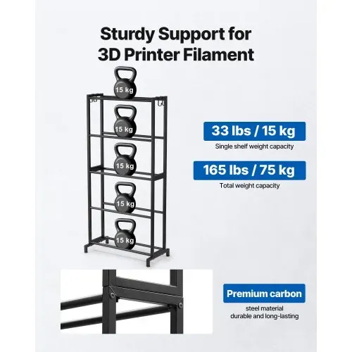 VEVOR Filament Lagerregal für 3D-Drucker, 5 Ebenen, Filamentspulenhalter, 635 x 320 x 1300 mm Tragkraft 45,3 kg pro Ebene, 3D-Druckerzubehör Organizer für 3D-Druckstudio, Werkstatt, Schwarz VEVOR Filament Lagerregal für 3D-Drucker, 5 Ebenen, Filamentspulenhalter, 635 x 320 x 1300 mm Tragkraft 45,3 kg pro Ebene, 3D-Druckerzubehör Organizer für 3D-Druckstudio, Werkstatt, Schwarz