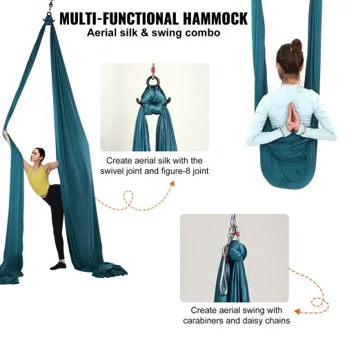 VEVOR Aerial Yoga Hängematte Set 8 x 2,8 m, Grün Aerial Yoga Swing Air Fliegen, Indoor Aerial Yoga Hammock Swing 1000 kg Max. Tragfähigkeit, inkl. Yoga-Socken & Stahlkarabiner & Alu-Drehgelenk – Bild 4