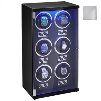 VEVOR Uhrenbeweger, Automatik-Uhrenbeweger, Watch Winder, Uhrenbeweger für Automatikuhren, Automatischer Uhrenbeweger mit Platz für 6 Uhren, LED Beleuchtung, 150–207 mm Einstellbare Riemenlänge VEVOR Uhrenbeweger, Automatik-Uhrenbeweger, Watch Winder, Uhrenbeweger für Automatikuhren, Automatischer Uhrenbeweger mit Platz für 6 Uhren, LED Beleuchtung, 150–207 mm Einstellbare Riemenlänge