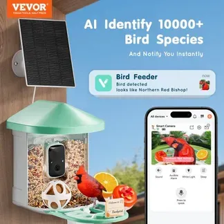 VEVOR Intelligenter Vogelfutterspender mit Kamera, 2K HD KI identifiziert über 10.000 Vogelarten, solarbetriebene Vogelbeobachtungskamera mit automatischer Aufnahme und sofortiger Benachrichtigung, kabelloses Outdoor-Geschenk für Vogelliebhaber (grün) VEVOR Intelligenter Vogelfutterspender mit Kamera, 2K HD KI identifiziert über 10.000 Vogelarten, solarbetriebene Vogelbeobachtungskamera mit automatischer Aufnahme und sofortiger Benachrichtigung, kabelloses Outdoor-Geschenk für Vogelliebhaber (grün)