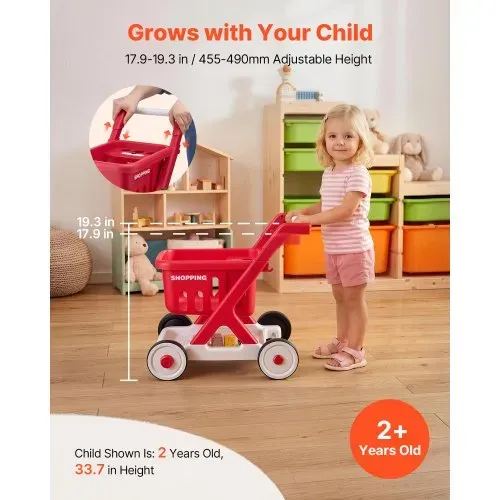 VEVOR Einkaufswagen für Kinder, Einkaufswagen Supermarkt Spielzeug mit Spiel-Lebensmittel Zubehör & Rollen, Höheverstellbares PP-Kaufladenzubehör mit Licht Sound Kaufmannsladen Spiele für Kinder ab 2 – Bild 5