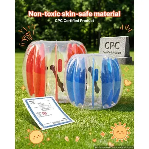 VEVOR 4 x Aufblasbare Bumper Bälle 0,9 m + 1,2 m für Kinder Jugendliche Blau Rot für Garten, Camping, Picknick & Rasen, 0,5 mm Starkes PVC, Heißverschweißte Griffe & Stabil Sitzende Schultergurte – Bild 4