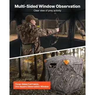 VEVOR Jagdzelt Jagdversteck Bodenzelt Pop-Up-Hirschversteck für 2–3 Personen zur Jagd mit Tragetasche, tragbares & belastbares Bodenversteck mit 3 horizontalen Fenstern 148 x 148 x 170 cm VEVOR Jagdzelt Jagdversteck Bodenzelt Pop-Up-Hirschversteck für 2–3 Personen zur Jagd mit Tragetasche, tragbares & belastbares Bodenversteck mit 3 horizontalen Fenstern 148 x 148 x 170 cm