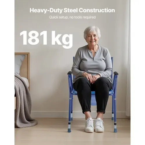 VEVOR Nachttoilettenstuhl 181 kg belastbar, Toilettensitzerhöhung mit gepolsterter Sitzfläche & Rückenlehne, abnehmbarer 5 L Eimer, höhenverstellbarer Toilettenstuhl (815-915 mm) für Erwachsene – Bild 3