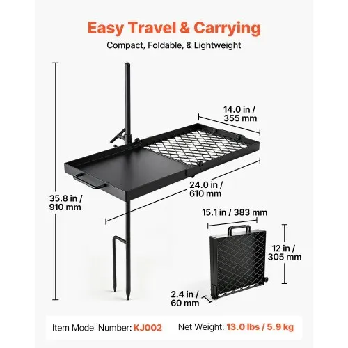 VEVOR Schwenkbarer Lagerfeuergrill mit Grillrost 61 cm Kohlenstoffstahl, 360° Höhenverstellbarer Schwenkgrill mit Grillständer, Drehbarer Outdoor-Grill für Offenes Feuer, Camping und Garten, Schwarz VEVOR Schwenkbarer Lagerfeuergrill mit Grillrost 61 cm Kohlenstoffstahl, 360° Höhenverstellbarer Schwenkgrill mit Grillständer, Drehbarer Outdoor-Grill für Offenes Feuer, Camping und Garten, Schwarz