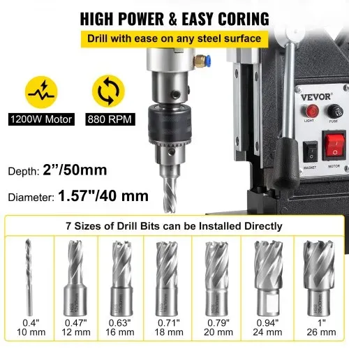 VEVOR 1200 W Magnetbohrer Magnetbohrmaschine 10000 N Elektrische Kernbohrmaschine Industrielle Bohrmaschine 880 RPM mit Max. Tiefe 50 mm, für Schiffs-und Brückenbau Industrie Stahlbau – Bild 2