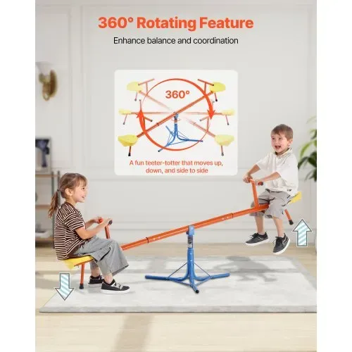 VEVOR Kinderwippe, 45,4 kg Tragkraft pro Sitz, Gartenwippe mit 3-zackigen Stützbeinen, Schaukelwippe, Karussellwippe, 360 Grad drehbar, Spielplatzgerät für Kinder ab 3 Jahren, 1905x620x660 mm – Bild 2