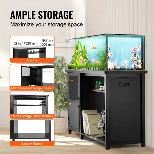 VEVOR Aquariumständer, 75 Gallonen Fischtankständer, 132 x 50 x 82 cm Schildkrötentankständer aus Stahl und MDF, 284 kg Tragkraft, Reptilientankständer mit Lagerschrank & Integriertem Netzteil – Bild 3