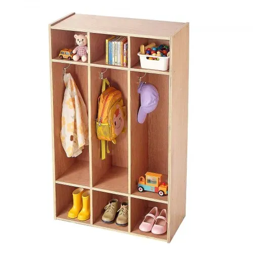 VEVOR Offener Kinderkleiderschrank aus Sperrholz, Kindergarderobe mit 6 Haken & 9 Fächern (3 Groß + 6 Klein), Garderobenregal & Aufbewahrungsregal für Kinderzimmer Zuhause Kindergarten Kita – Bild 9
