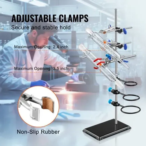 VEVOR Laborständer-Unterstützung, Labor-Retorten-Stützständer 1 Satz, Laborständer aus Stahl mit 60 cm Stab & 210,82 x 135 mm Gusseisenbasis, inkl. Kolbenklemmen, Bürettenklemmen und Kreuzklemmen – Bild 3