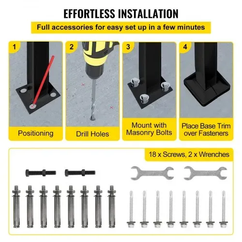 VEVOR Treppengeländer 50x13,5x108 cm Handlauf Geländer Höhe(bis zu 18,5 cm) & Winkel(0-30,8°) einstellbar Eingangsgeländer Eisenhandlauf Ideal für 1 oder 2 stufige Treppen mit Installationskit Schwarz – Bild 4