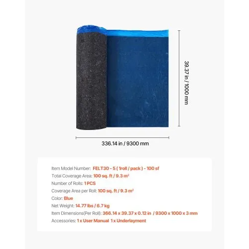 VEVOR Trittschalldämmung, 9,3 m², 3 mm dicke Laminatbodenunterlage mit angebrachter Dampfsperre, Faser + PE-Folie, Schalldämmung & Geräuschreduzierung, ideal für Vinyl-, Laminat- & Holzboden – Bild 6