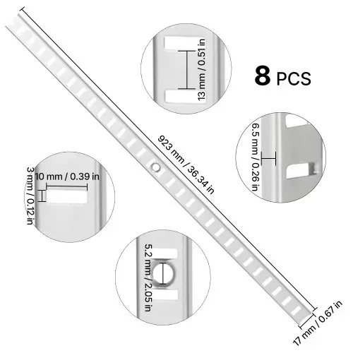 VEVOR Regalpilaster, 923 mm, 8er-Pack, verstellbare Regalhalterungen aus Stahl, Einsteck-Pilasterleisten-Standards mit 32 Schrauben, geeignet für Wandregalsystem, Schrankorganisation – Bild 8