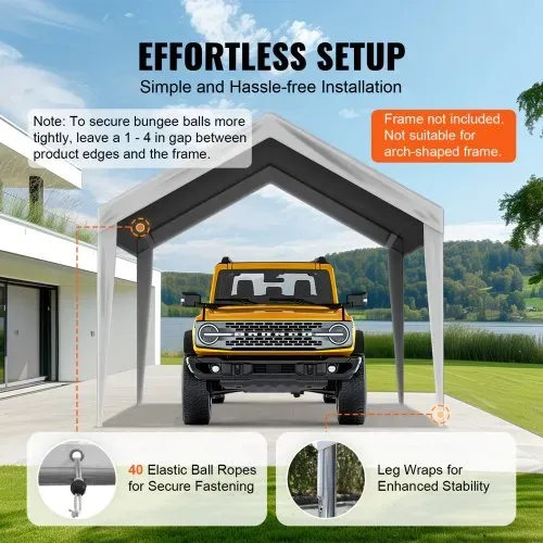 VEVOR Carport-Garagenzelt, 3 x 6 m, Garagendachzelt, wasserdicht und UV-geschützt, einfache Installation mit Spanngurten, Grau (nur Dachabdeckung, Rahmen nicht im Lieferumfang enthalten) – Bild 4