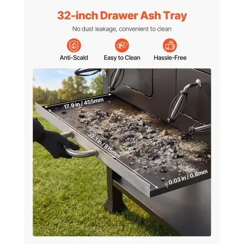 VEVOR Holzkohlegrill 0,50 m² Kohlegrillwagen mit 2 Anhebbaren Holzkohleschalen und Klappbaren Seitentischen, Hitzebeständiger, Pulverbeschichteter Stahlgrill für Terrassen- und Gartenpartys – Bild 4