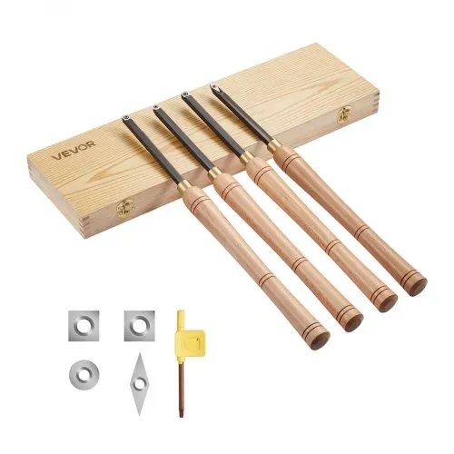 VEVOR Drechseleisen-Set, 4-teilig, Drechselmesser in Holzkoffer, Drechselwerkzeug-Satz für Holz, Holzdrehwerkzeug mit Diamant-, runde und quadratische Hartmetalleinsätze, Rockwellhärte von 80–90 – Bild 8