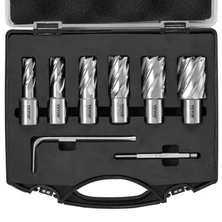 VEVOR Kronenbohrer-Set Metall 6 tlg. 1/2, 9/16, 11/16, 13/16, 15/16, 1-1/16 Zoll Kernbohrer-Satz 25,4 mm Schnitttiefe Ringschneider-Set, aus M2AL-Schnellarbeitsstahl Zubehör für Magnetbohrmaschinen VEVOR Kronenbohrer-Set Metall 6 tlg. 1/2, 9/16, 11/16, 13/16, 15/16, 1-1/16 Zoll Kernbohrer-Satz 25,4 mm Schnitttiefe Ringschneider-Set, aus M2AL-Schnellarbeitsstahl Zubehör für Magnetbohrmaschinen
