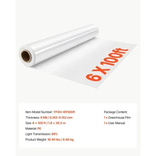 VEVOR Gewächshausfolie 1,8x30,5m Polyethylenfolie 0,143–0,152mm Tunnelfolie, für Landwirtschaft Gartenbau & Freilandpflanzen, Wasser- Sonnen- Frost- Wind- & Staubbeständig, Lichtdurchlässig, Meterware – Bild 6