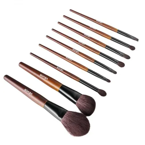 VEVOR Pinselset Makeup, 9-teilig, professionelles Schminkpinsel Set für Grundierung, Lidschatten, mit synthetischen Borsten, weicher Naturwolle, ergonomischem Holzgriff, Reise-Aufbewahrungstasche – Bild 9