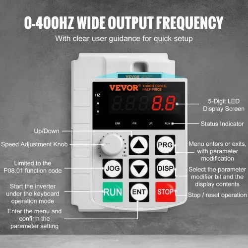 VEVOR Frequenzumrichter, Frequenzumwandler, Inverter, VFD, 7,5 kW, 34 A, 10 PS, 1-phasiger 220-V-Eingang auf 3-phasigen 220-V-Ausgang, zur Drehzahlregelung von dreiphasigen Motoren – Bild 2