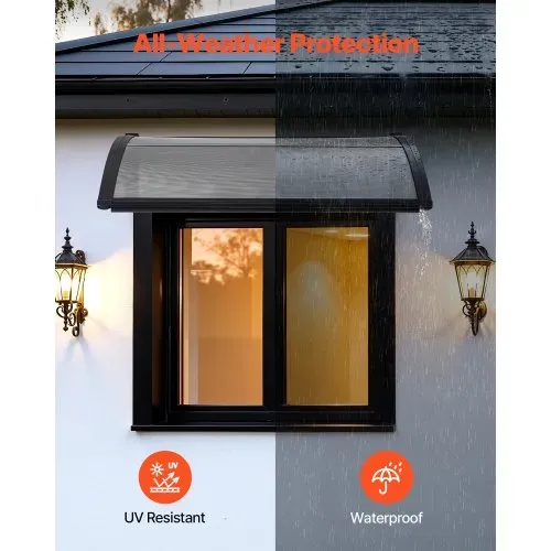 VEVOR Vordach für Haustür 755x1000 mm, Pultbogenvordach, Überdachung mit Entwässerung & ABS-Halterung, Regen-, Schnee- & Sonnenschutz, Polycarbonat-Türdach für Veranda & Terrasse, Rauchgrau – Bild 2