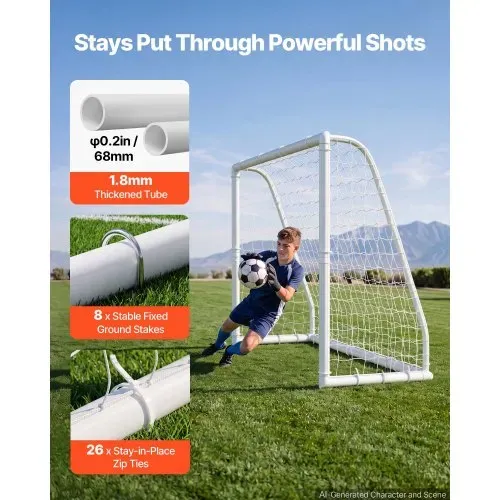 VEVOR Fußballtor 244 x 182 cm Tragbares PVC Outdoor-Soccertor mit PE-Netz, für Gärten, Parks und Schulen, Wetterfest, mit Bodenankern, Zielscheibe, 600D-Oxford-Tasche und Stabilität bei über 110 km/h – Bild 2