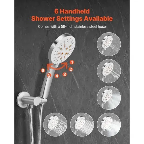 VEVOR Duscharmatur Regenduschsystem fürs Badezimmer Duschsystem mit 254 mm runden Regenduschkopf & Handbrause, wandmontierte Badezimmerarmaturen mit Messingventil & Zierset, gebürstetes Nickel – Bild 2