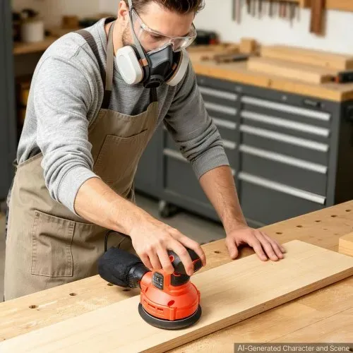 VEVOR 250W Exzenterschleifer 127mm Elektrisches Schleifgerät Holzschleifer, 6000-12000U/min, 6 Stufige Drehzahlregelung, 16 Schleifpapiere, Staubbeutel, 3m Netzkabel, Handschleifer für Holzbearbeitung – Bild 7