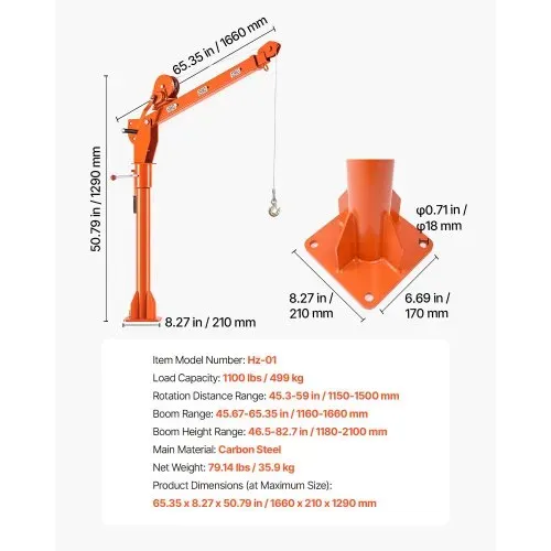 VEVOR Pickup Kran Manueller Ladekran Hebekran mit Handwinde 499kg Tragkraft, Kohlenstoffstahlkonstruktion, Klappbar, Teleskopausleger, 360° Drehkranz, Für Pick-up LKW Anhänger, Hebezeug für Baustelle – Bild 5