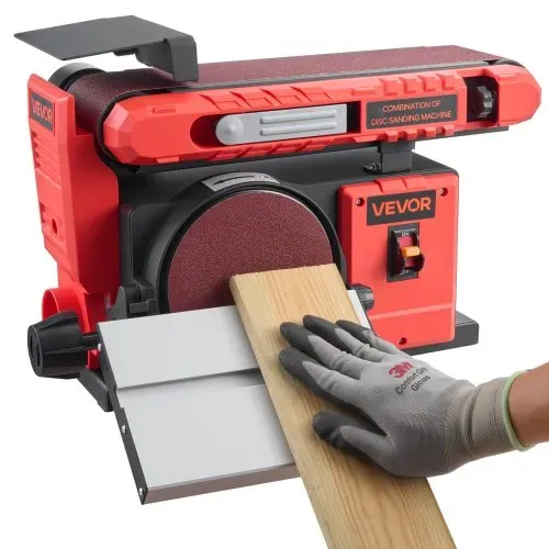 VEVOR Band-Tellerschleifer 400 W, 152,4 mm Tellerschleifer & 101,6x914,4 mm Bandschleifer, mit 0-45° verstellbarem Arbeitstisch & Staubabsauganschluss für Holzbearbeitung, Messerschärfen – Bild 9