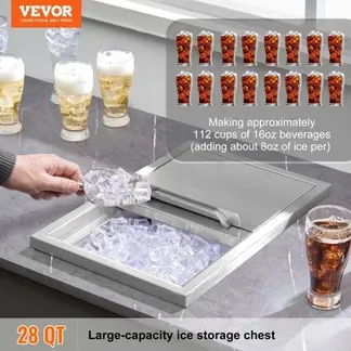 VEVOR 26,7 L Drop-in-Eisbox, 456 x 304 x 371 mm Edelstahl-Eiskühler, Kommerzieller Eisbehälter mit Schiebedeckel, Eingebaute Eisspeichertruhe, Abflussrohr & Ablassstopfen im Lieferumfang Enthalten VEVOR 26,7 L Drop-in-Eisbox, 456 x 304 x 371 mm Edelstahl-Eiskühler, Kommerzieller Eisbehälter mit Schiebedeckel, Eingebaute Eisspeichertruhe, Abflussrohr & Ablassstopfen im Lieferumfang Enthalten