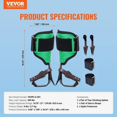 VEVOR Baumkletterspikes, 1 Paar Klettersporne aus legiertem Stahl, 350 lbs Tragkraft, Baumkletterausrüstung mit Gurten und Spike-Schutz, Baumpflegeausrüstung für Kletterer, Jagen, Obstpflücken, Grün – Bild 6