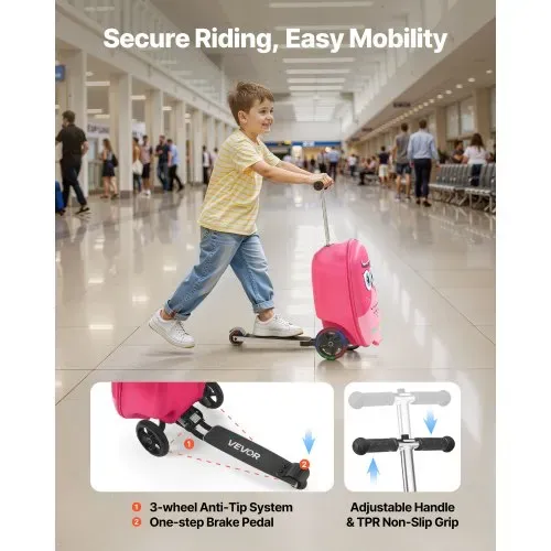 VEVOR Scooter Koffer, 20 L Fassungsvermögen, Reisekoffer mit Flash-PU-Rädern, TPR-Anti-Rutsch-Griff, max. Gewichtskapazität 50 kg, Kinderkoffer Handgepäck, für Kinder ab 5 Jahren, Pink – Bild 2
