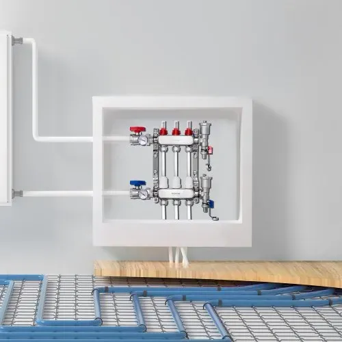VEVOR 3-Zweig-Wärmeverteilungsverteiler, 1/2-Zoll-PEX-Rohrverteiler, Edelstahl-PEX-Verteiler für hydronische Fußbodenheizung, Wärmeverteilungs-PEX-Verteilersatz mit 1/2-Zoll-Adaptern im Lieferumfang enthalten – Bild 7