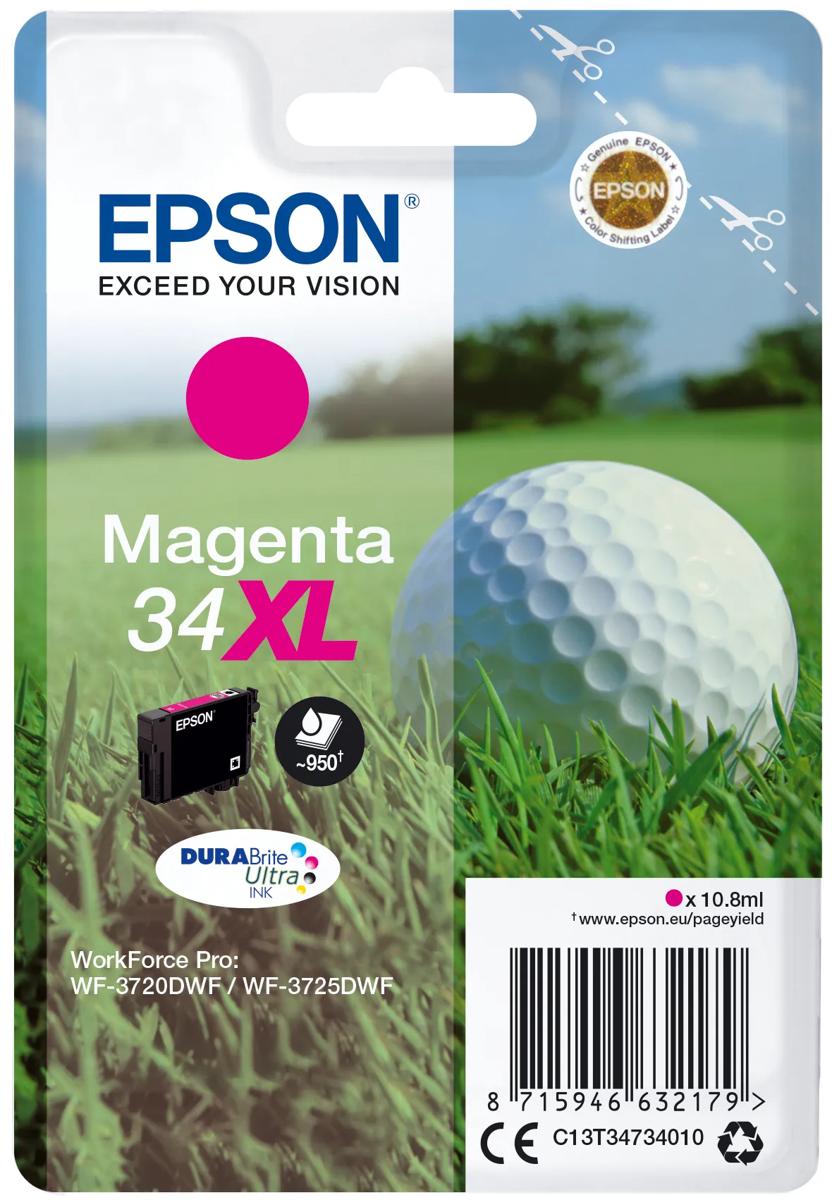 Epson Golf ball Singlepack Magenta 34XL DURABrite Ultra Ink Epson Golf ball Singlepack Magenta 34XL DURABrite Ultra Ink