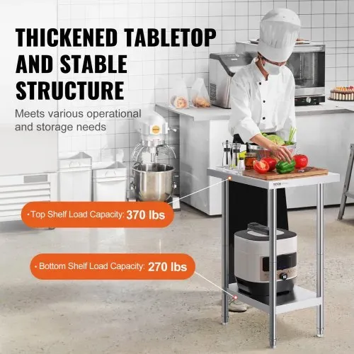 VEVOR Zubereitungstisch aus Edelstahl, robuster Arbeitstisch aus Metall mit 3 einstellbaren Höhenstufen, gewerbliche Arbeitsstation für Küche, Garage, Restaurant, Hinterhof 610 x 457 x 864 mm – Bild 2