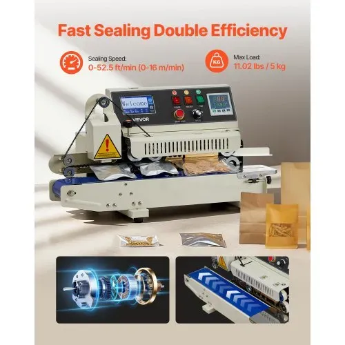 VEVOR Kontinuierliche Versiegelungsmaschine, 6–12 mm Siegelbreite, Horizontal, mit Tintendruck, Siegelmaschine, Temperatur & Geschwindigkeit einstellbar, für 0,03–0,8 mm Plastiktüten VEVOR Kontinuierliche Versiegelungsmaschine, 6–12 mm Siegelbreite, Horizontal, mit Tintendruck, Siegelmaschine, Temperatur & Geschwindigkeit einstellbar, für 0,03–0,8 mm Plastiktüten