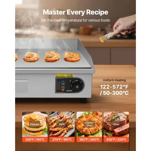VEVOR Gewerbliche Elektrische Grillplatte 4400 W, Tischgrillplatte 725x400 mm Grillfläche, 50–300 °C Elektrogrill mit 2 Spateln & 2 Bürsten & 4 Fußpolstern, für Steaks Pfannkuchen Pizza, Ohne Stecker – Bild 3