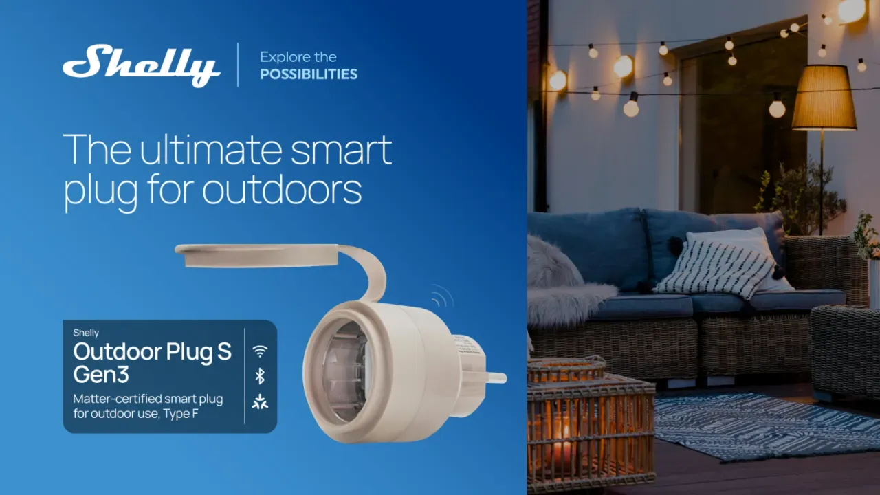 Shelly · Plug & Play "Outdoor Plug S Gen3" · Zwischenstecker für draußen · 12A · Messfunktion · WLAN · Matter · BT – Bild 2