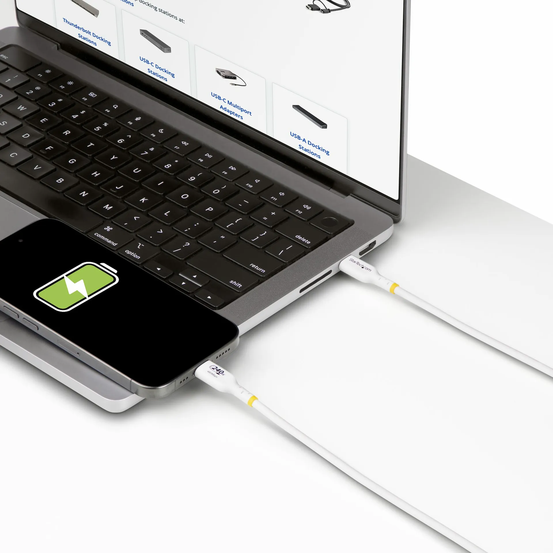 StarTech.com 1m USB-C-Ladekabel, Laden und Synchronisieren, 240W (5A) Power Delivery EPR, USB 2.0 Laptop-Ladekabel, USB-IF-zertifiziert, TPE-Mantel, Weiß - USB C Ladekabel – Bild 7