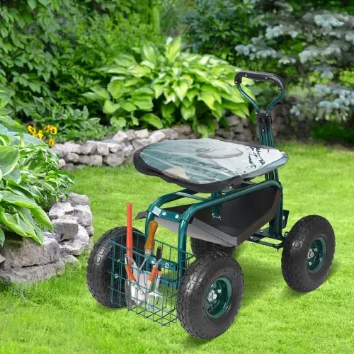 VEVOR Rollsitz Werkstattwagen aus Stahl bis 136kg belastbar Gartenwagen mit 25cm Griff und 45-54cm höhenverstellbarem Sitz Rollwagen 30PSI Reifendruck Arbeitssitz Gartensitz Grün – Bild 7