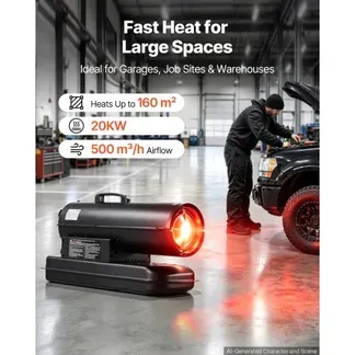 VEVOR Heizkanone 20kW Dieselheizgebläse mit 19L Tank Petroleum-Heizgerät, Heizgebläse für Werkstatt Garage Lager & Baustelle, Thermostatsteuerung, Dual-Fuel-Filterung, Max. 500m³/h & 160m², Schwarz VEVOR Heizkanone 20kW Dieselheizgebläse mit 19L Tank Petroleum-Heizgerät, Heizgebläse für Werkstatt Garage Lager & Baustelle, Thermostatsteuerung, Dual-Fuel-Filterung, Max. 500m³/h & 160m², Schwarz