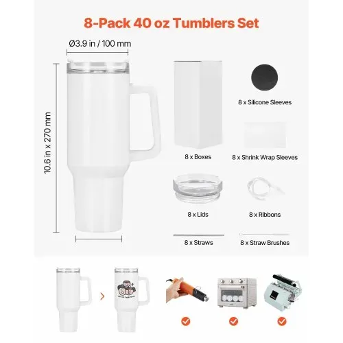VEVOR Sublimationsbecher 8 Stk. (1183 mL), Sublimationstumblers aus Edelstahl mit Deckeln & Strohhalm & Griff, Doppelwandige Isolierte Sublimationsrohlinge für Individuelle DIY-Gestaltung Geschenke VEVOR Sublimationsbecher 8 Stk. (1183 mL), Sublimationstumblers aus Edelstahl mit Deckeln & Strohhalm & Griff, Doppelwandige Isolierte Sublimationsrohlinge für Individuelle DIY-Gestaltung Geschenke