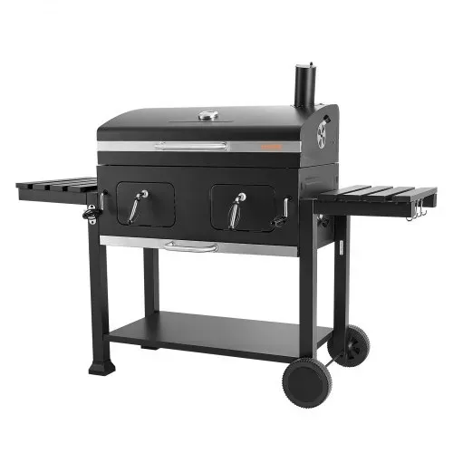 VEVOR Holzkohlegrill 0,50 m² Kohlegrillwagen mit 2 Anhebbaren Holzkohleschalen und Klappbaren Seitentischen, Hitzebeständiger, Pulverbeschichteter Stahlgrill für Terrassen- und Gartenpartys – Bild 9