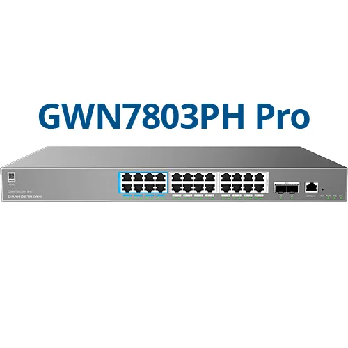 Grandstream GWN7803PH PRO – Enterprise Layer 2++ Managed Switch – 24× Gigabit RJ45 (PoE/PoE+) + 2× Gigabit SFP+ Grandstream GWN7803PH PRO – Enterprise Layer 2++ Managed Switch – 24× Gigabit RJ45 (PoE/PoE+) + 2× Gigabit SFP+
