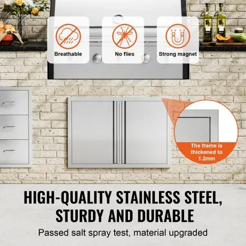 VEVOR Grill-Zugangstür, 774 x 532 mm, Doppelte Außenküchentür, Flächenbündig Montierte Edelstahltür, Vertikale Wandtür mit Versenkbaren Griffen, für Grillinsel, Grillstation, Außenschrank – Bild 2