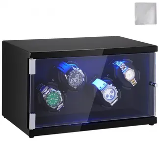 VEVOR Uhrenbeweger, Automatik-Uhrenbeweger, Watch Winder, Uhrenbeweger für Automatikuhren, Automatischer Uhrenbeweger mit Platz für 4 Uhren, LED Beleuchtung, Max. 20 cm Riemenlänge Schwarz VEVOR Uhrenbeweger, Automatik-Uhrenbeweger, Watch Winder, Uhrenbeweger für Automatikuhren, Automatischer Uhrenbeweger mit Platz für 4 Uhren, LED Beleuchtung, Max. 20 cm Riemenlänge Schwarz
