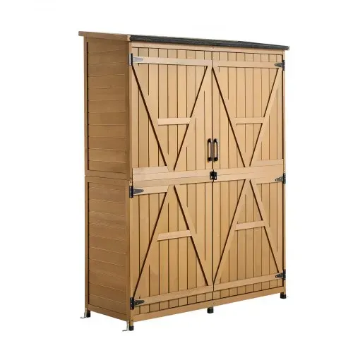 VEVOR Gartenschrank Holz, Geräteschrank mit Abschließbaren Türen & Schrägdach, Gerätehaus inkl. Regalböden & Boden, Geräteschuppen, Werkzeugschrank für Terrasse, Garten, Rasen, 121x43x162,5 cm – Bild 10